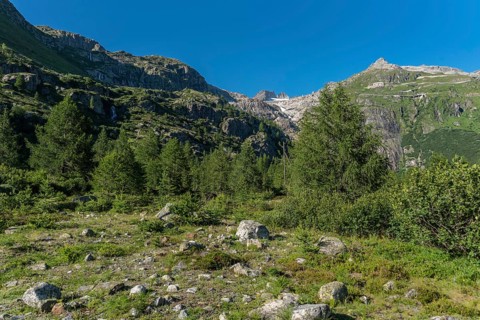 Landscape of the Rhone valley near the hamlet of Gletsch