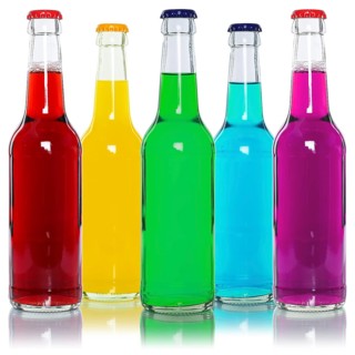 Bottles with colourful drinks
