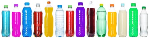 Bottles with colourful drinks