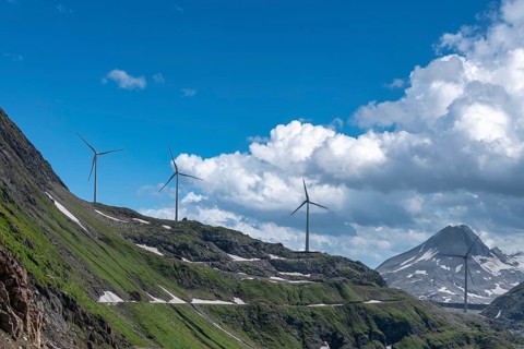Wind turbine below Lake Gri near the Nufenen Pass