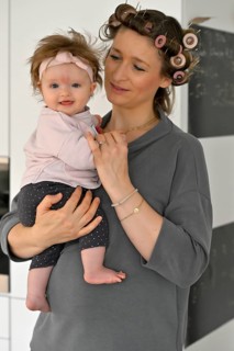 Mother with curlers in her hair