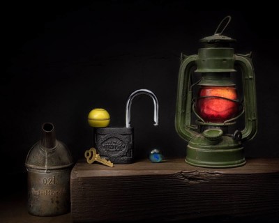 Still life with old oil can