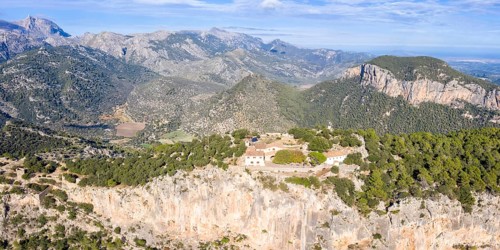 Ruin of the Castle Castell Alaro in Majorca Landscape Mountains Mountain Vacation Travel Aerial Photo Panorama in Alaro