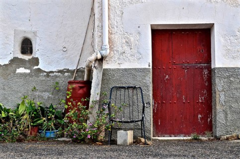 Old village idyll with red door