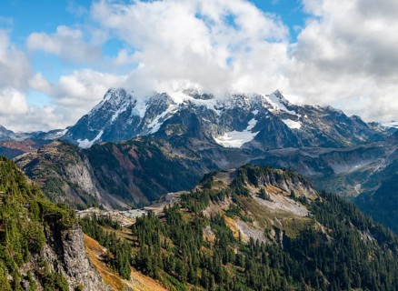 View from Table Mountain of Mt. Shuksan with snow and glacier
