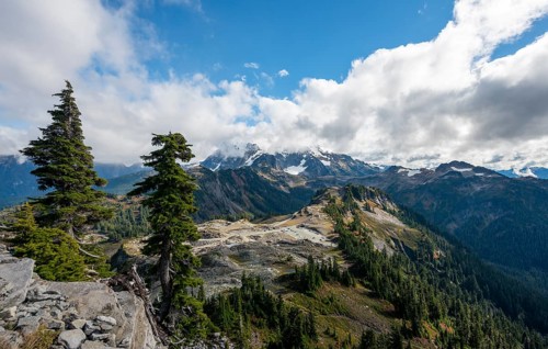 View from Table Mountain of Mt. Shuksan with snow and glacier