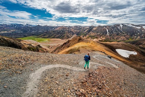 Hiker on the Laugavegur trekking trail