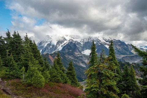 View from Table Mountain of Mt. Shuksan with snow and glacier