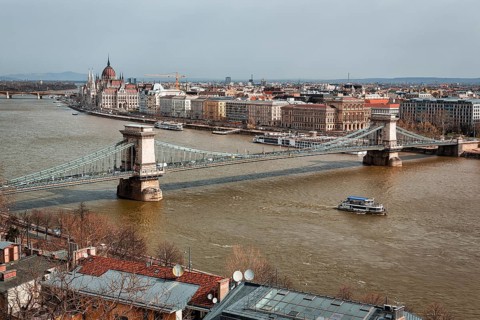 View from above of the Chain Bridge