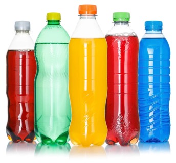 Bottles with colourful drinks
