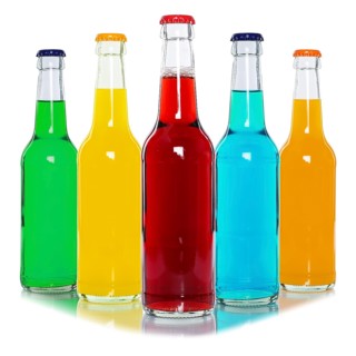 Bottles with colourful drinks