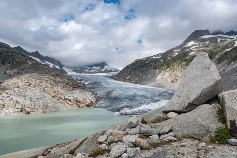 Alpine landscape with Rhone glacier and Rhone spring
