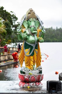 Statue of Lord Ganesh at the sacred lake of Ganga Talao in the south of the island of Mauritius