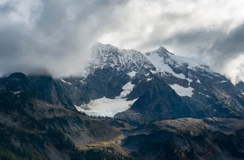 Cloudy Mt. Shuksan with snow and glacier