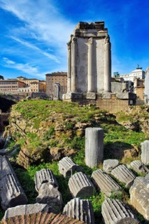 View of partially restored historic cella of Temple of the Vesta