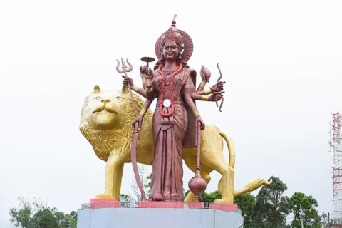Statue of Goddess Mahalaxmi at the sacred lake of Ganga Talao in the south of the island of Mauritius