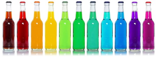 Bottles with colourful drinks