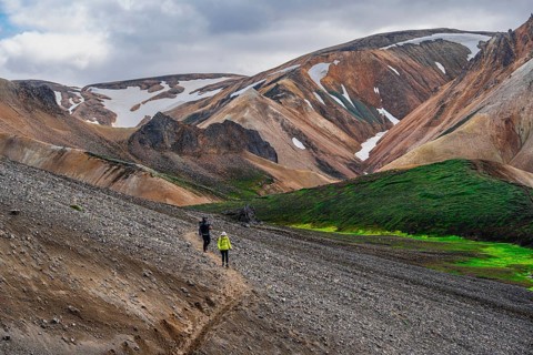 Two hikers on the Laugavegur trekking trail