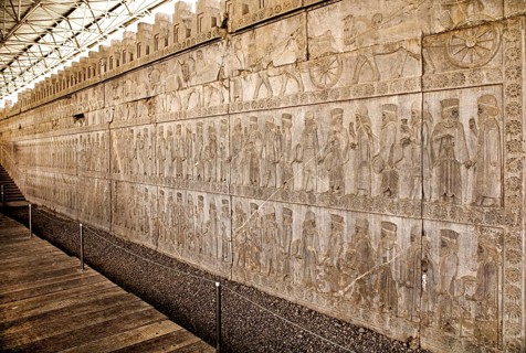 Relief detail of the delegation of nations bringing gifts to Darius on the steps of Apadana Palace