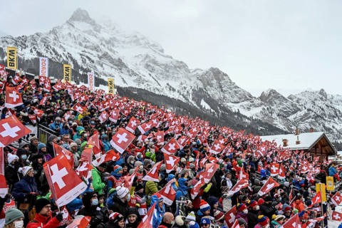 Swiss fans with flags