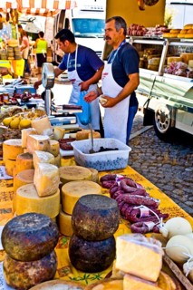 Cheese stall at market with peccorino