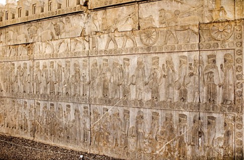 Relief detail of the delegation of nations bringing gifts to Darius on the steps of Apadana Palace