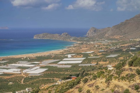 Falassarna Bay with greenhouses