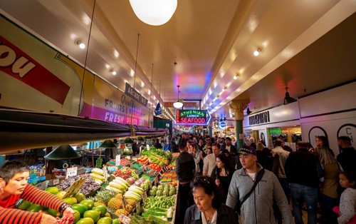 People in a market hall