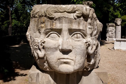 Medusa head in the garden of the Archaeological Museum