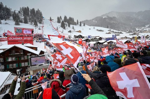 Swiss fans with flags