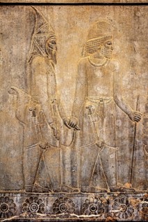 Relief detail of the delegation of nations bringing gifts to Darius on the steps of Apadana Palace