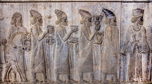 Relief detail of the delegation of nations bringing gifts to Darius on the steps of Apadana Palace