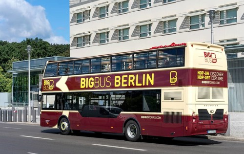 Berlin tourist bus drives past the American Embassy