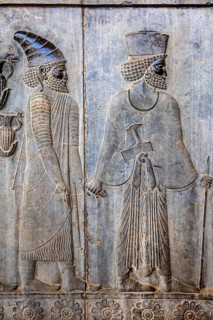 Relief detail of the delegation of nations bringing gifts to Darius on the steps of Apadana Palace