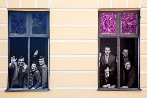 University building with photos of professors
