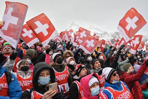 Swiss fans with flags