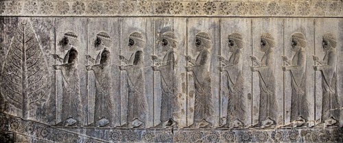 Relief detail of the delegation of nations bringing gifts to Darius on the steps of Apadana Palace