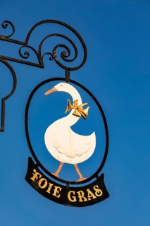Sign 'Foie Gras' in front of a restaurant