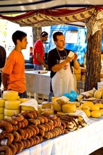 Cheese stall at market with Peccorino