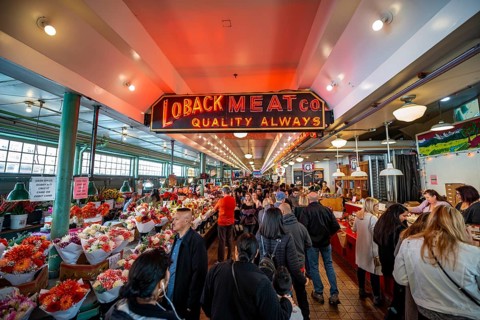 People in a market hall