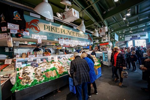 People in a market hall