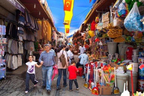 Bazaar street with everyday objects