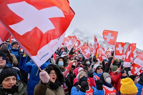 Swiss fans with flags