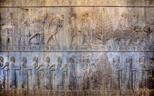 Relief detail of the delegation of nations bringing gifts to Darius on the steps of Apadana Palace