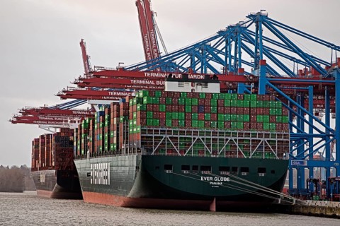 Container terminal Burchardkai with full container ship