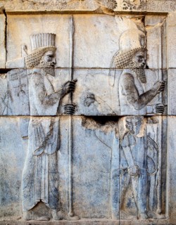 Relief detail of the delegation of nations bringing gifts to Darius on the steps of Apadana Palace