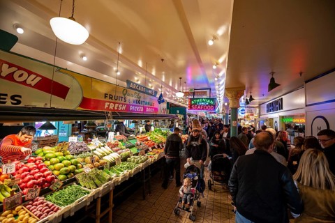People in a market hall