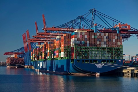 Container terminal Burchardkai with full container ship