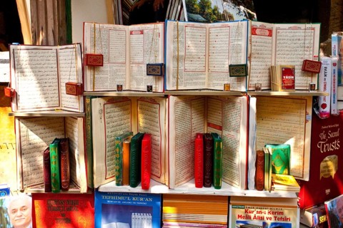 Book bazaar with Koranic inscriptions