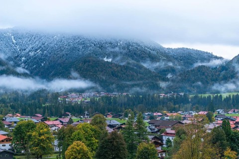 Cold autumn morning with hoarfrost in the mountains